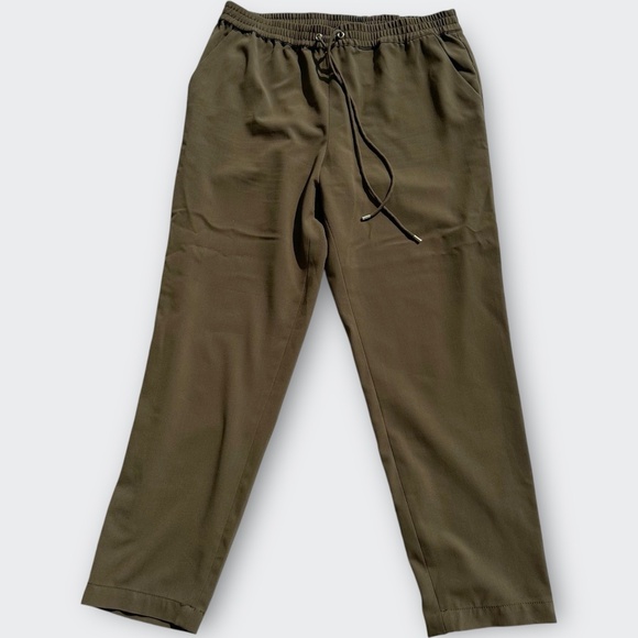 MICHAEL MICHAEL KORS Women Drawstring Joggers Pants High Rise Olive Green L - Picture 1 of 9